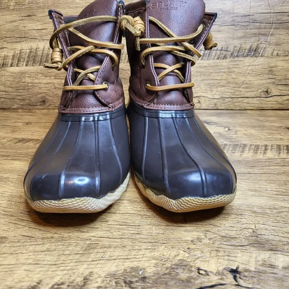 Sperry TopSider Saltwater blue brown waterproof Rubber Duck Boots sz 5
